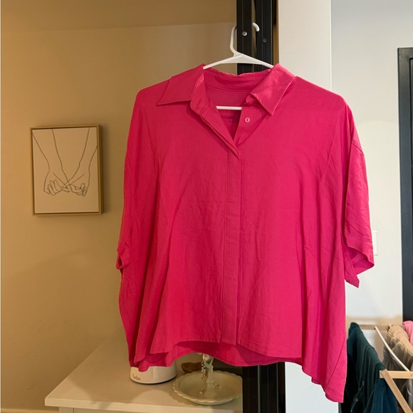 DAILY DRILLS Hot Pink Linen Button Down (XS/S) Worn Once! - Picture 2 of 2